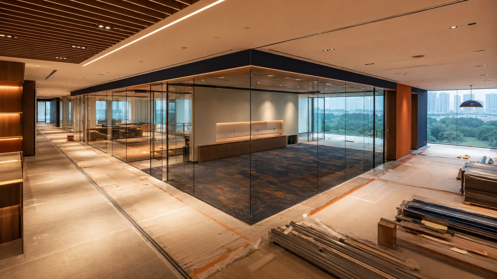 Commercial building undergoing coordinated renovation works
