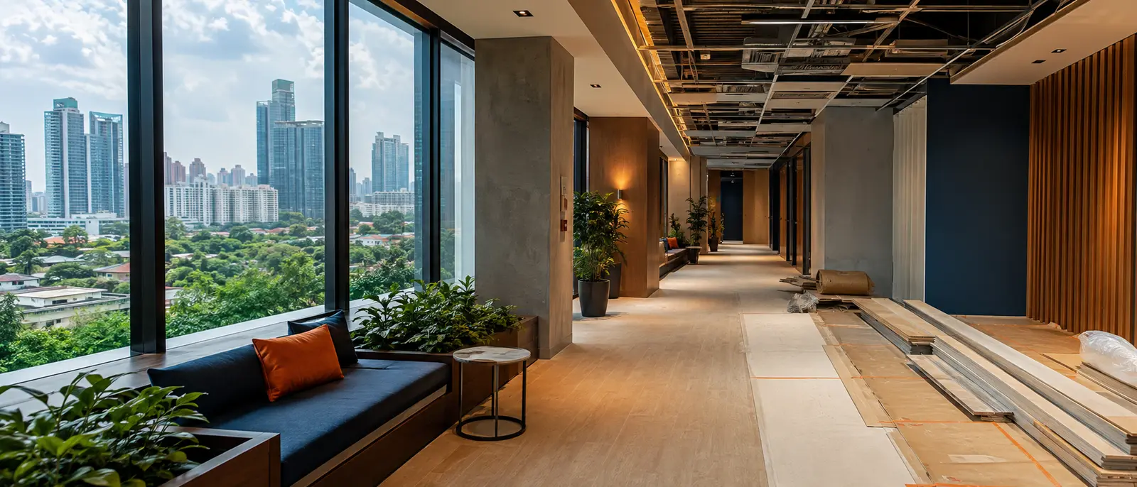 Commercial building common area under coordinated upgrade works